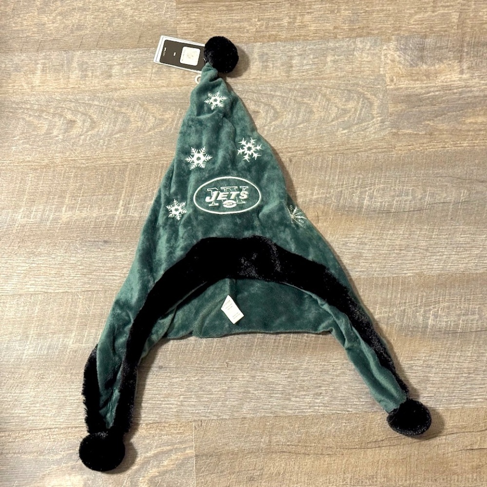 New York Jets Holiday Elf Hat Snowflake Pom Pom NFL Licensed Winter Hat